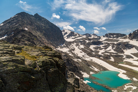 Summer trekking day in the mountains of Rutor group, La Thuileの写真素材