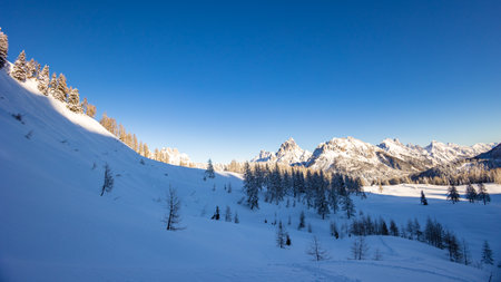 Carnic alps after a big snowfall. Udine province, Friuli-Venezia Giulia region, Italyの写真素材