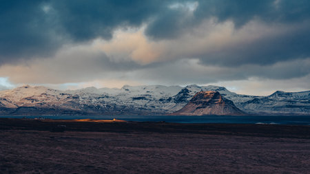 Kirkjufell, GrundarfjÃ¶rÃ°ur, Iceland in a cold march dayの写真素材