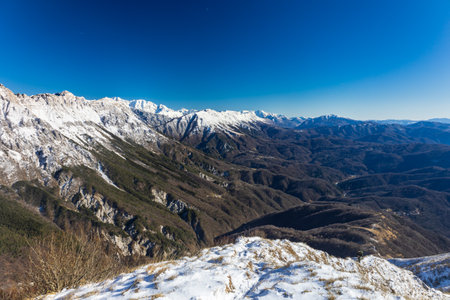 Blue sky over Mount Cuarnan, Friuli Venezia-Giulia, Italyの写真素材