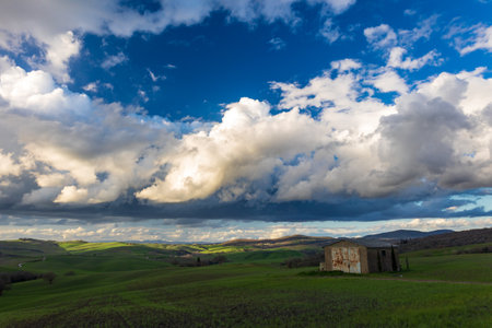 The fields of Tuscany on a beautiful spring dayの写真素材