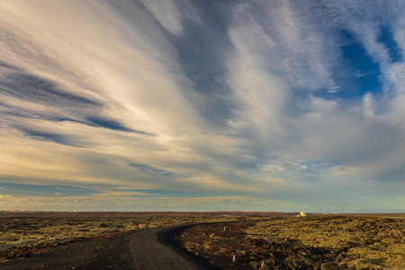 The sun goes down in late winter icelandの写真素材