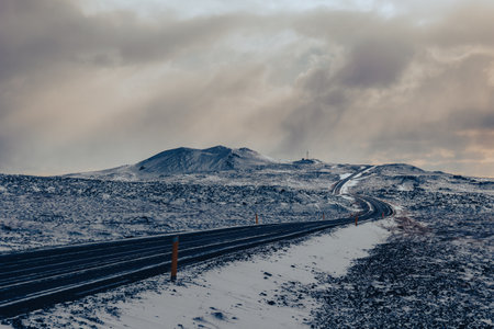 Driving in winter in Icelandの写真素材