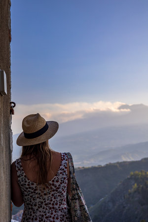 Beautiful sunset in Taormina, Sicilyの写真素材