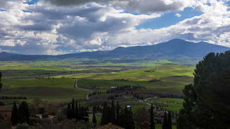 The fields of Tuscany on a beautiful spring dayの写真素材