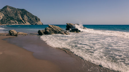 Beautiful day at the Kavo Paradiso beach in kos island, greeceの写真素材