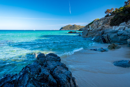 Summer day at Cala Monte Turno, a beautiful bay in the south-east of Sardiniaの写真素材