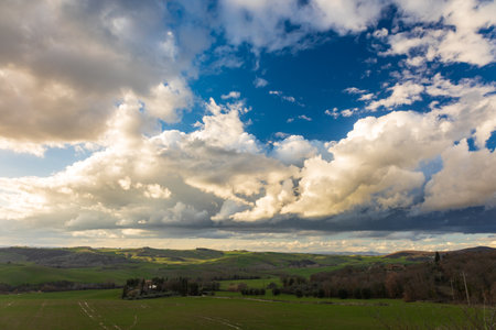 The fields of Tuscany on a beautiful spring dayの写真素材
