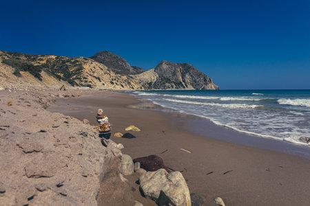 Beautiful day at the Kavo Paradiso beach in kos island, greeceの写真素材