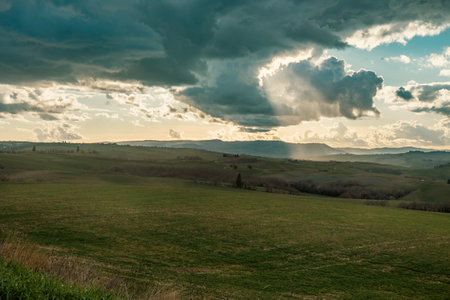The fields of Tuscany on a beautiful spring dayの写真素材