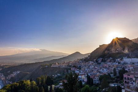 Beautiful sunset in Taormina, Sicilyの写真素材