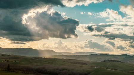 The fields of Tuscany on a beautiful spring dayの写真素材