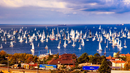 one of the biggest regatta in the world with more than 2100 boats: the Barcolanaの写真素材
