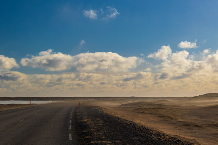 The sun always gives a beautiful atmosphere in late winter in icelandの写真素材