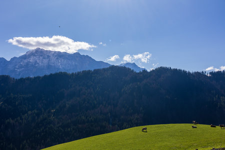 The mountains of Alta Badia, Trentino - Alto Adige, at the beginning of autumnの写真素材