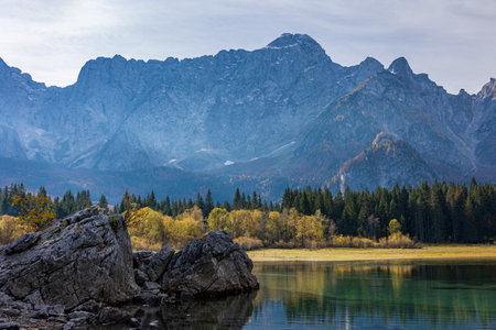 Autumn day near the Fusine lakes, Friuli-Venezia Giulia, Italyの写真素材
