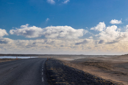 The sun always gives a beautiful atmosphere in late winter in icelandの写真素材