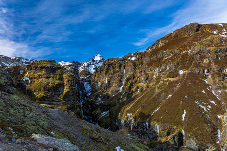 Winter morning at the MÃºlagljÃºfur Canyon in icelandの写真素材