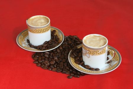 Two cups of coffee with creamの写真素材