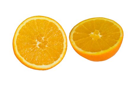 Isolated orange halves on white backgroundの写真素材