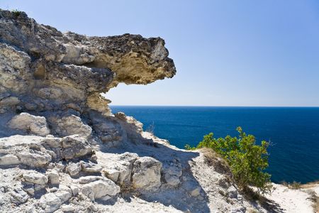 hanging stone and sea, の写真素材