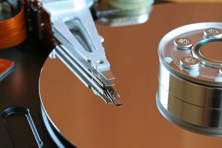 Hard drive details closeup view 