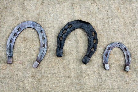 Three new horseshoes on a sackingの写真素材