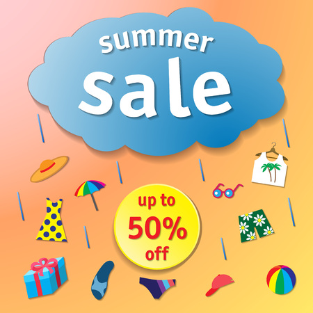 On the blue cloud inscription Summer Sale, from the cloud with rainのイラスト素材