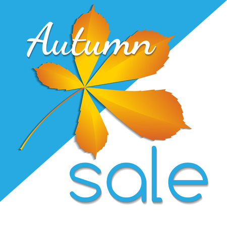 on a cold background a sheet of chestnut and inscription autumn saleのイラスト素材