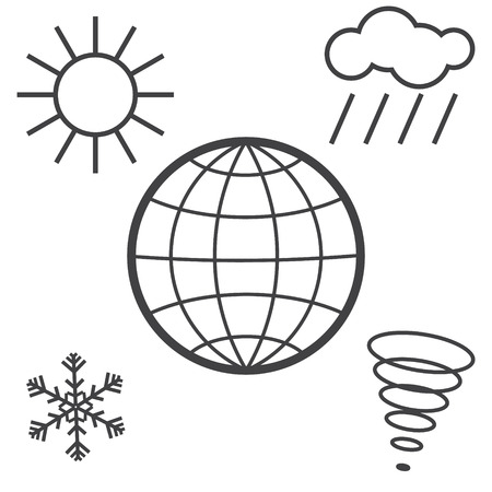 Different weather, climate and natural phenomena on planet Earth. Vector icons isolated on white.のイラスト素材