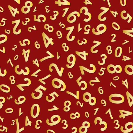 Gold numbers arranged in random order, of different sizes and different transparency.のイラスト素材