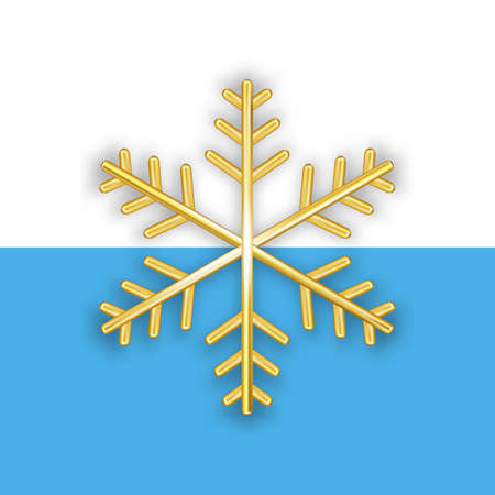 golden snowflake with outdoor shadow on white and blue background. Vectorのイラスト素材