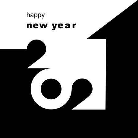Black fill icon happy new year 2021. Brochure design template, card, banner. Vector illustration. Isolated on white background.のイラスト素材