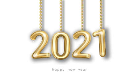 Holiday vector illustration of gold metal numbers 2021 isolated on white background.の写真素材
