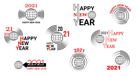 Big set of flat icons happy new year 2021 using earth globe.のイラスト素材
