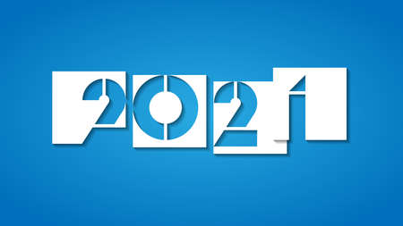 Happy New 2021 Year. Vector holiday illustration. Numbers carved in paper sheets on blue background.のイラスト素材