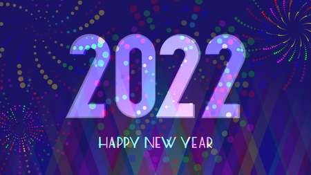 Happy new year 2022 with firework background. Firework display colorful for holidays.