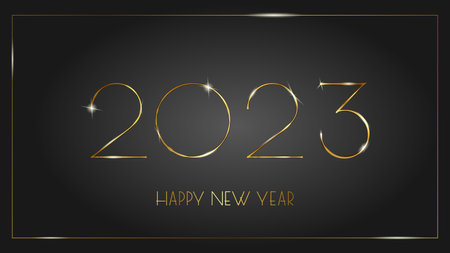 Luxurious 2023 Happy New Year elegant design bounded by an elegant golden frame.のイラスト素材