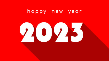 Simple flat unique new year 2023 design, 2023 number text illustration with outdoor shadow on festive red backgroundのイラスト素材