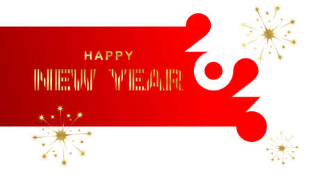 Happy new year 2023 linear design with fireworks sparks from sparklers on red background.