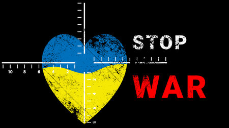 Stop the war. Heart in the optical sight. A call to stop the war. Ukraine is in danger.のイラスト素材