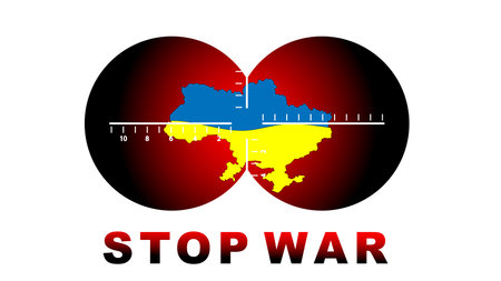 Map of Ukraine viewed through binoculars. Ukraine is in danger.のイラスト素材