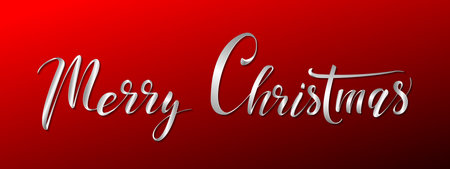 Greeting inscription Merry Christmas. The typography is made in the form of a white ribbonのイラスト素材
