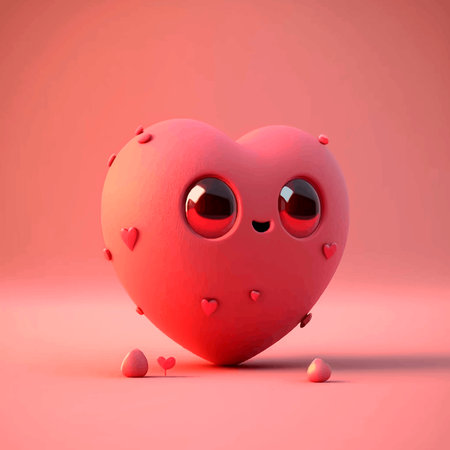 Cute cartoon heart with eyes. Character. 3D illustration. Vector