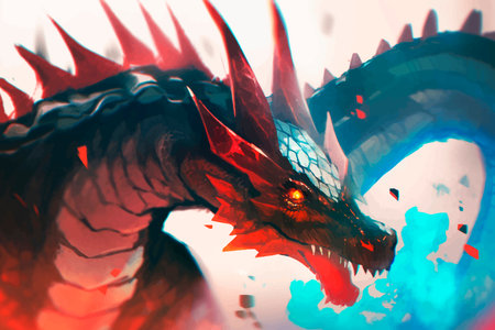 Dragon in a fantasy world. Vector 3d illustration.
