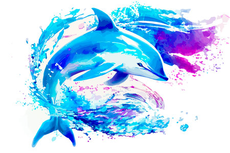Dolphin, watercolor splash. vector watercolor drawingの写真素材