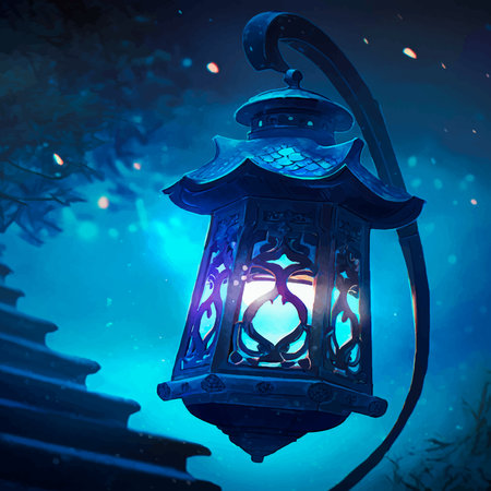 Lantern in the winter night. The night sky. Blue and white colors. Vector 3d illustration. Imageの写真素材