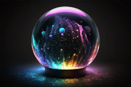 Magic crystal ball with abstract glowing lines on dark background. Divination Ball. Fantasy item. Predicting the future. 3D rendering. Image.の写真素材