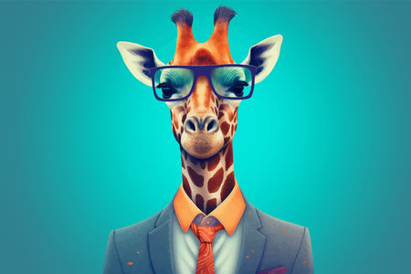 Cool Giraffe in suit, tie and glasses. Isolated on solid background. Business concept. Fashionable animals. Head. Boss. Portrait. Bright colors. 3d vector illustrationの写真素材