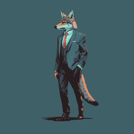Cool Wolf in suit and tie. Isolated on solid background. Business concept. Fashionable animals. Head. Boss. Portrait. Bright colors. Full body. 3d vector illustrationの写真素材